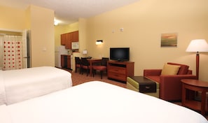 Premium bedding, pillowtop beds, desk, blackout drapes