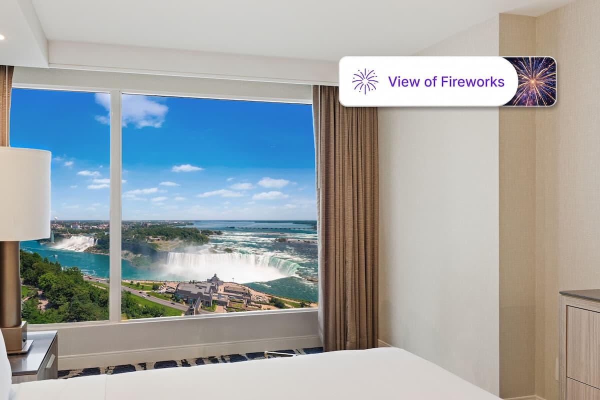 Premium Fallsview | One King Bed | 1 dormitorio, ropa de cama de alta calidad, caja fuerte y escritorio