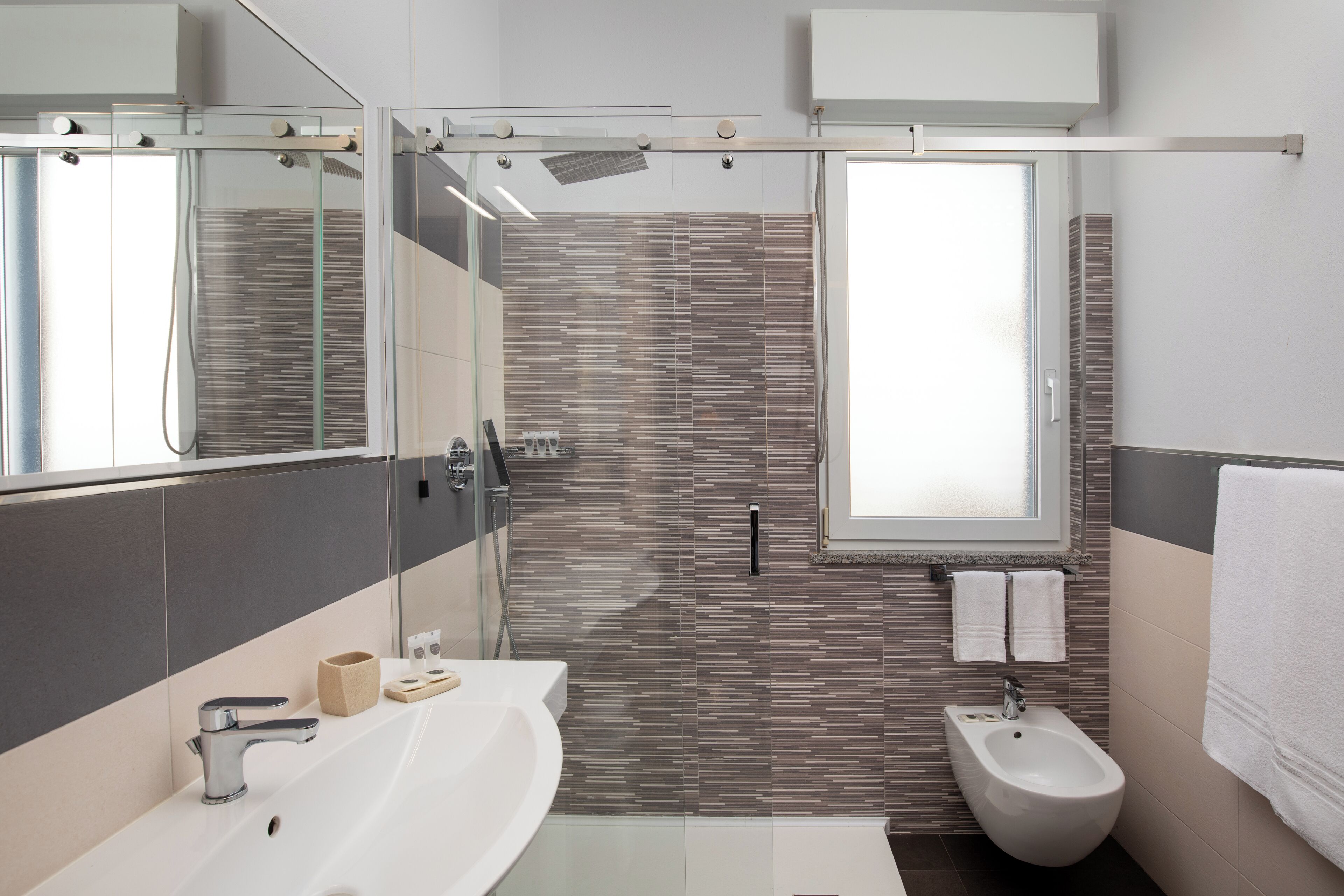 shower, free toiletries, hair dryer, bidet