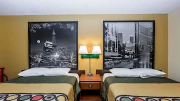 Standard Room, 2 Queen Beds | Desk, laptop workspace, blackout drapes, iron/ironing board