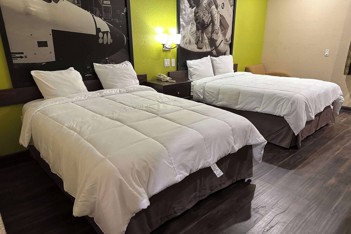Desk, blackout drapes, rollaway beds (surcharge), WiFi (free)