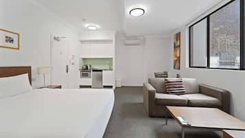 In-room safe, desk, laptop workspace, blackout curtains