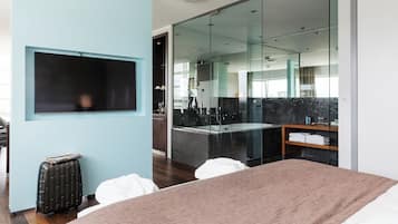 In-room safe, desk, laptop workspace, blackout curtains