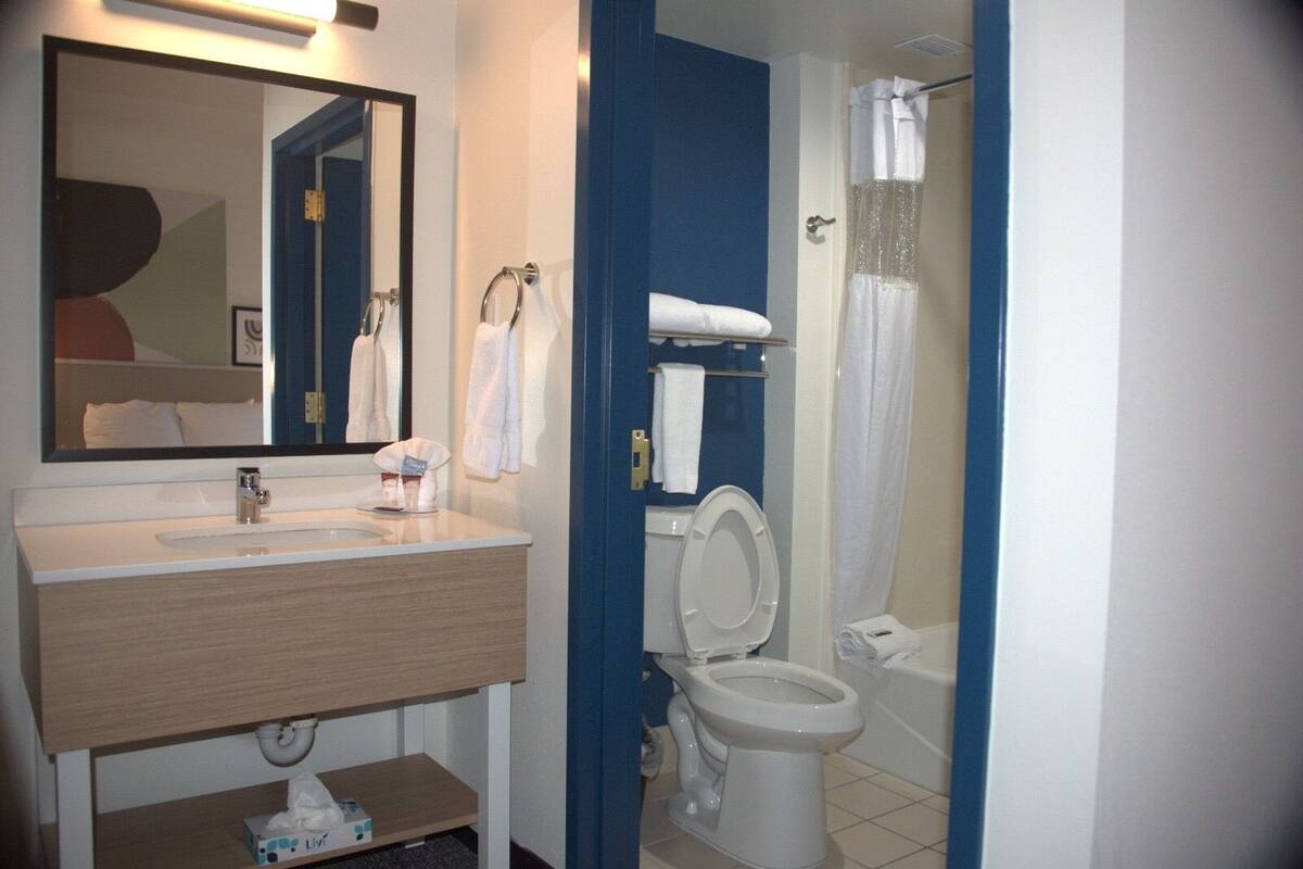 studio, 1 king bed with sofa bed | bathroom | free toiletries, hair dryer, towels