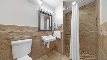 Room, 1 Queen Bed, Accessible | Bathroom | Free toiletries, hair dryer, towels