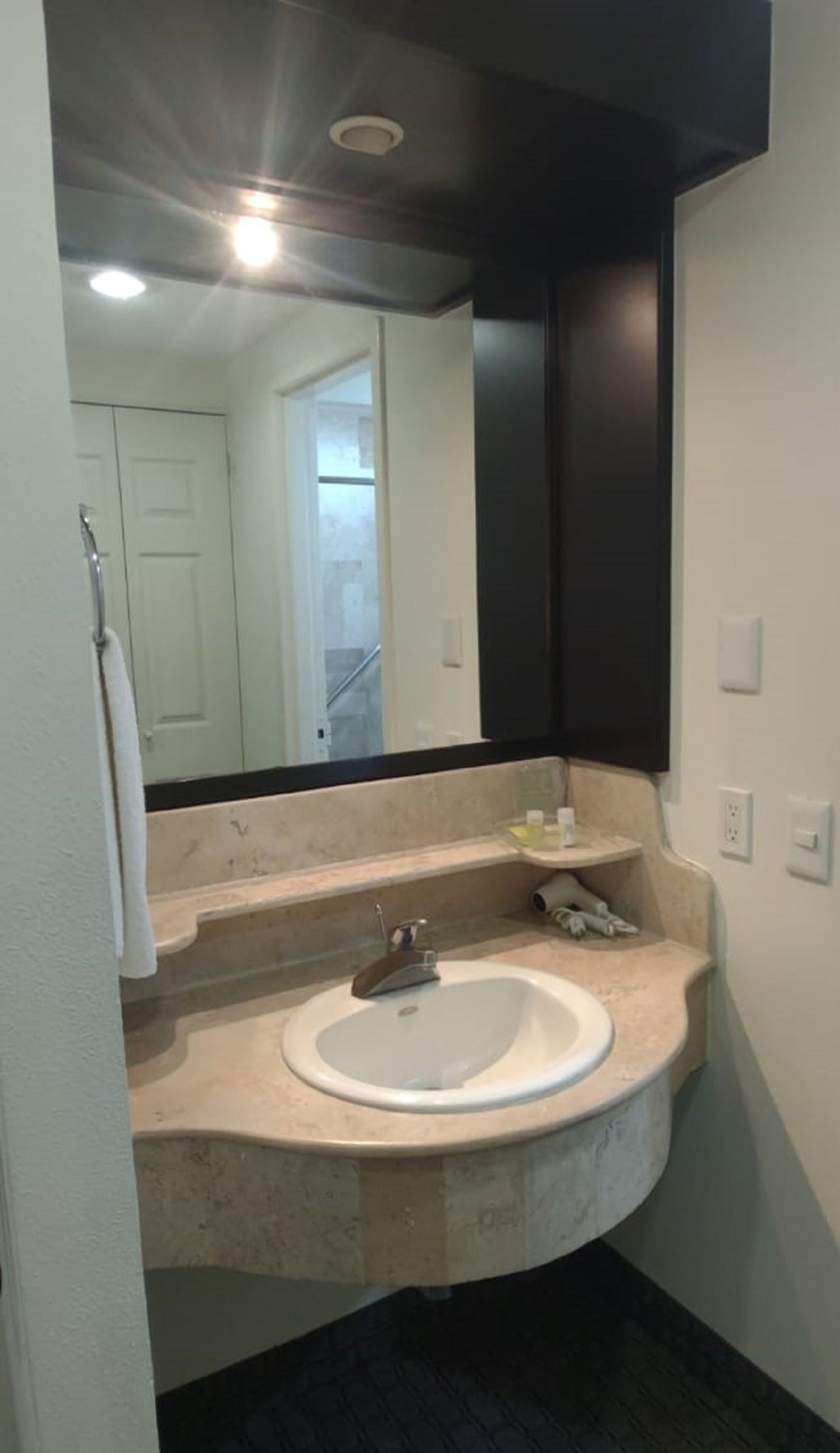 free toiletries, hair dryer, towels