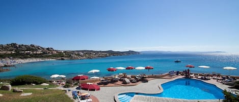 Seasonal outdoor pool, pool umbrellas