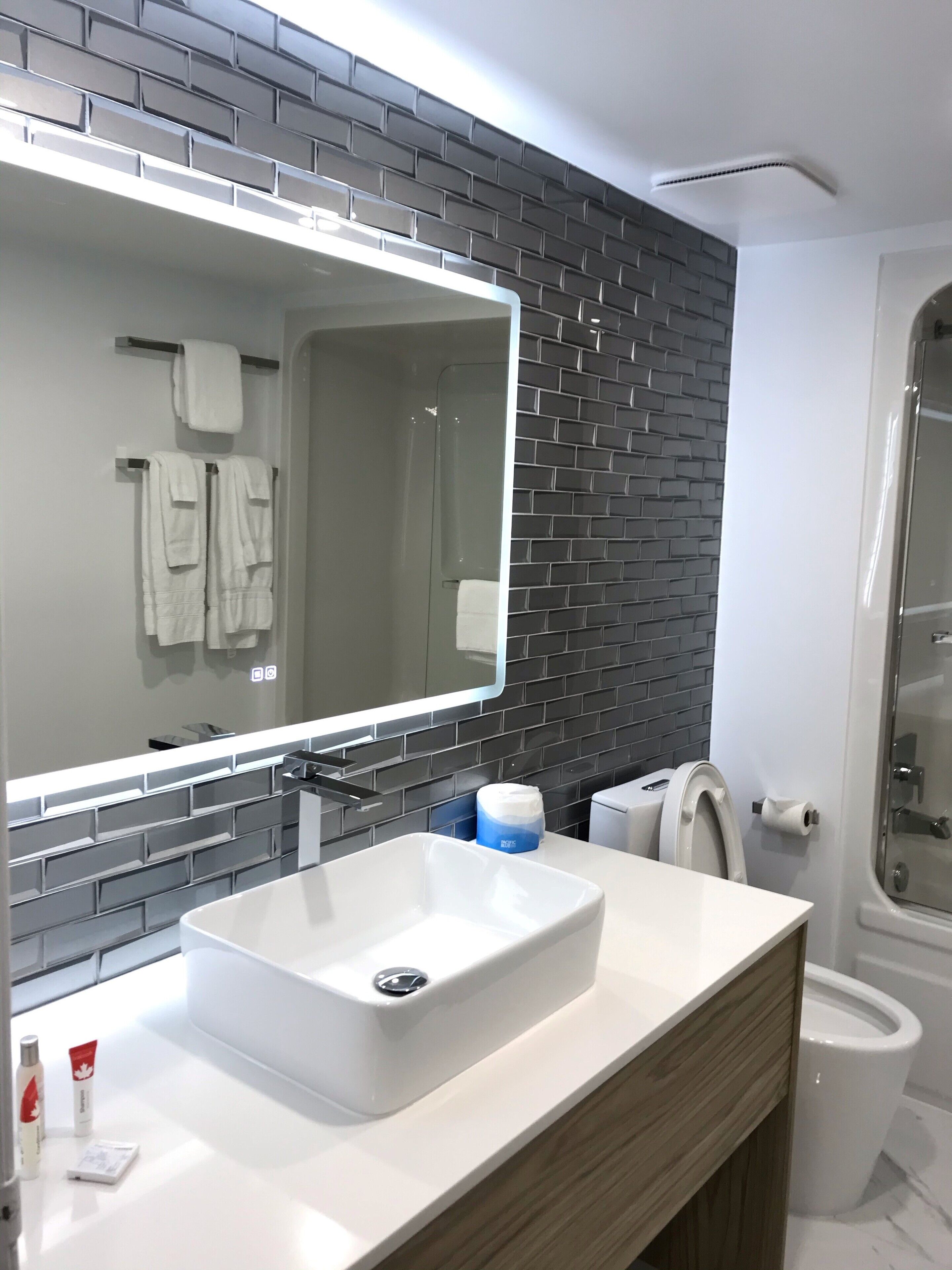 Suite, 1 King Bed with Sofa bed, Non Smoking (Loft) | Bathroom | Combined shower/bathtub, free toiletries, hair dryer, towels