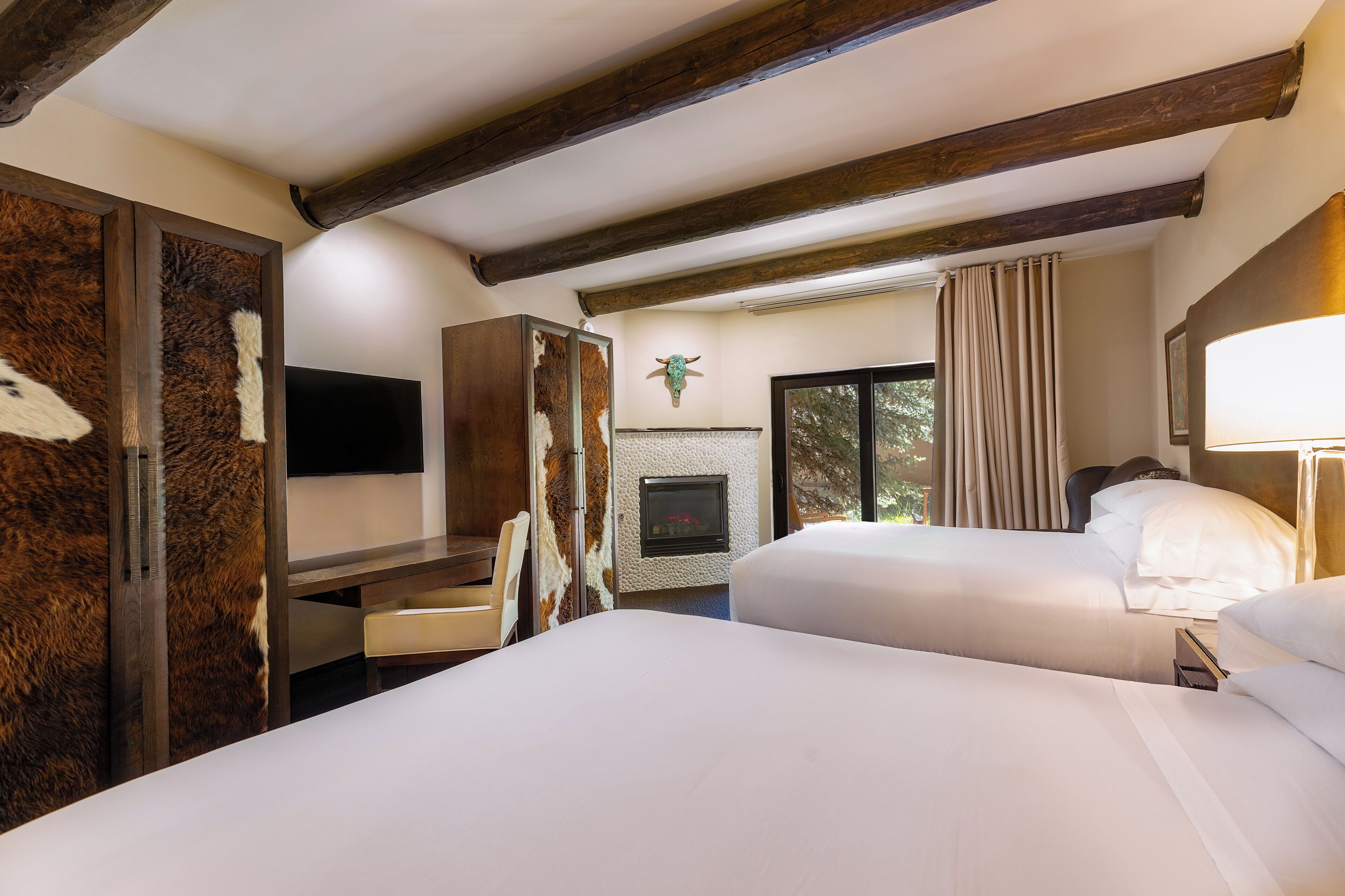 deluxe room, 2 queen beds, courtyard view (taos mountain - 2 queens) | premium bedding, pillow-top beds, in-room safe, desk