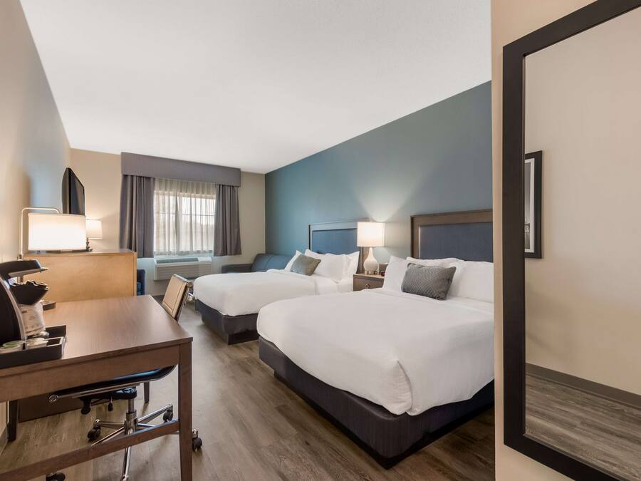 Standard Room, 2 Queen Beds, Non Smoking, Refrigerator (with Sofabed) | Desk, laptop workspace, blackout drapes, soundproofing