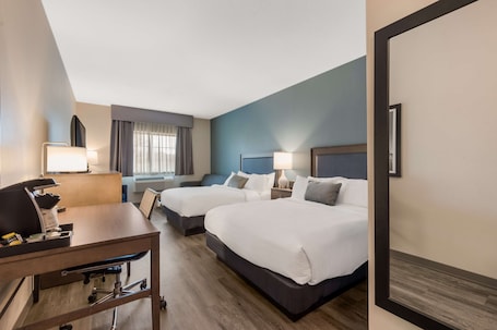 Standard Room, 2 Queen Beds, Non Smoking, Refrigerator (with Sofabed) | Desk, laptop workspace, blackout drapes, soundproofing. SureStay Plus Hotel by Best Western Highland Poughkeepsie