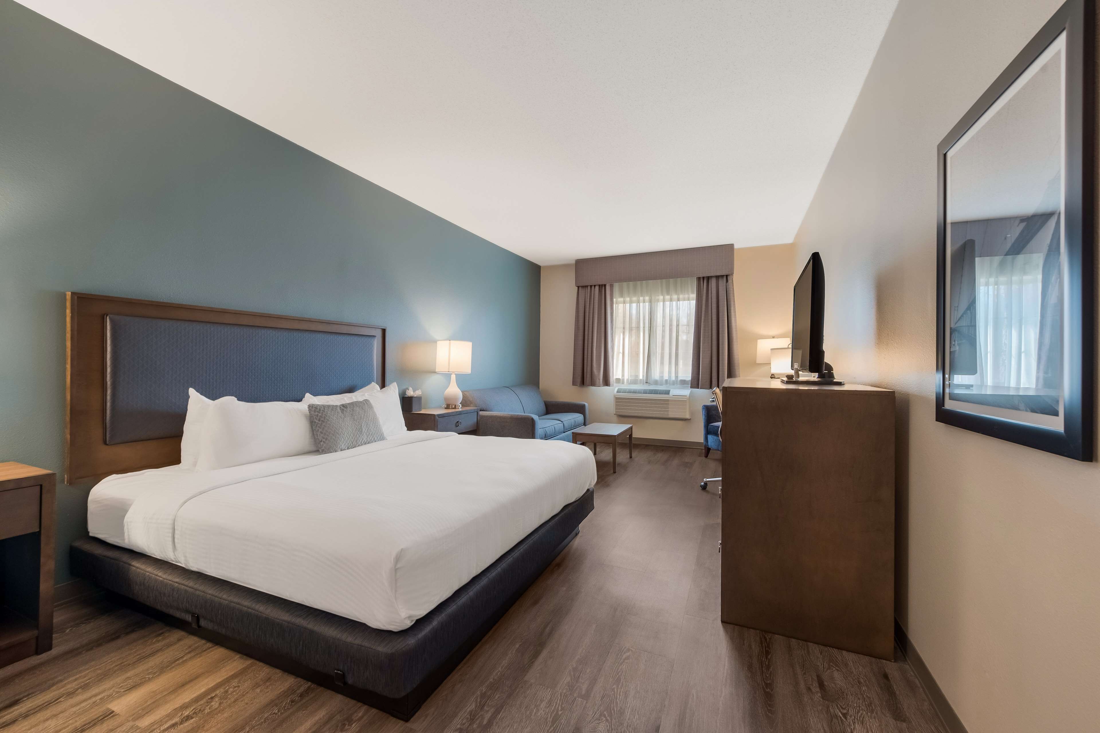 Desk, laptop workspace, blackout curtains, soundproofing