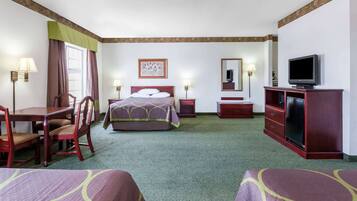 Desk, laptop workspace, iron/ironing board, cots/infant beds