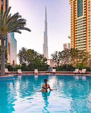 Indoor pool, outdoor pool, pool loungers