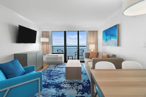 Deluxe Suite, 1 Bedroom, Oceanfront (King) | Living area | TV