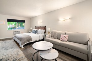 Comfort Studio Suite | Premium bedding, memory foam beds, laptop workspace, blackout drapes