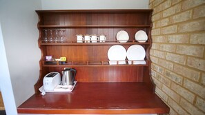 Fridge, microwave, coffee/tea maker, electric kettle
