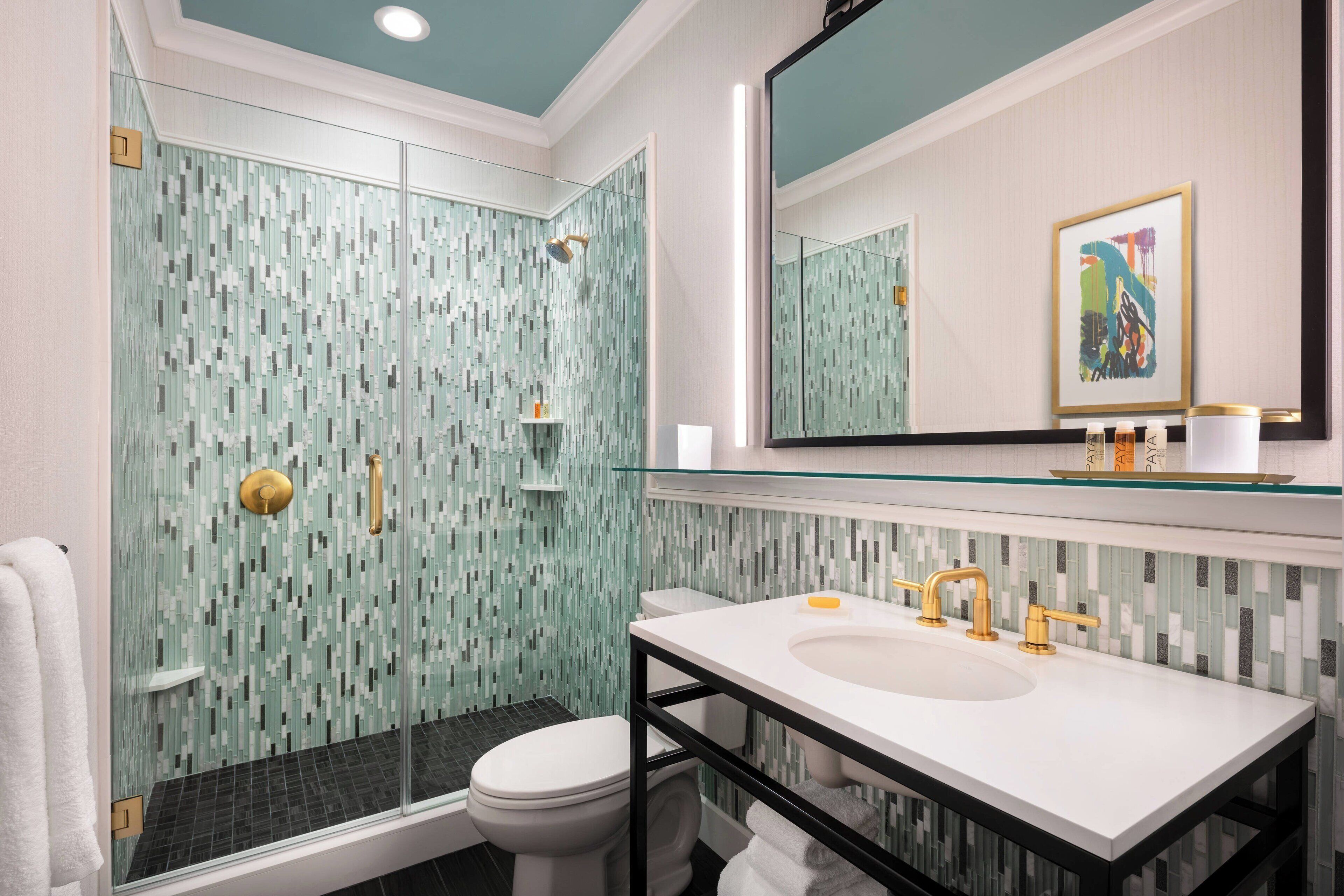 free toiletries, hair dryer, towels