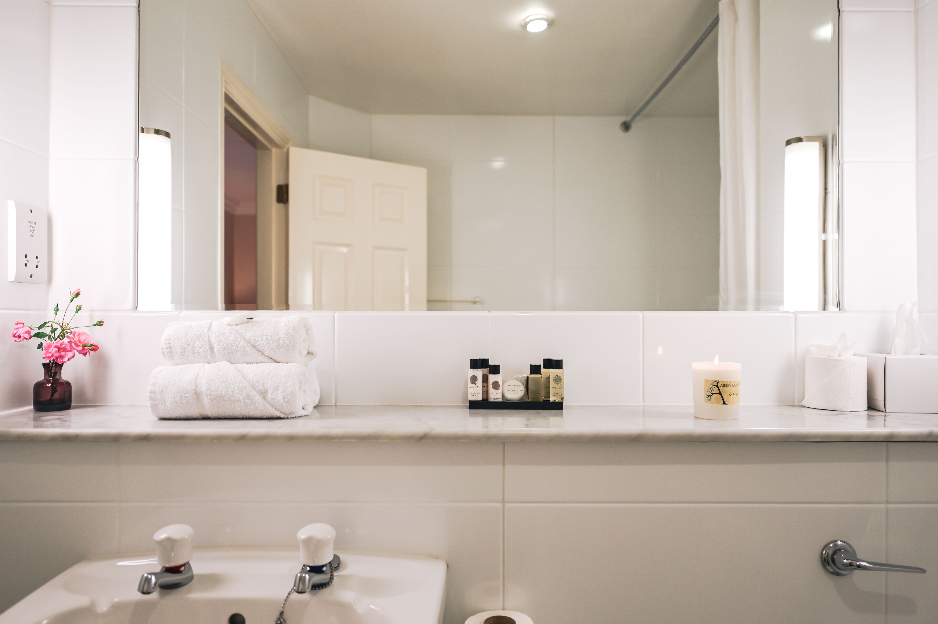 free toiletries, hair dryer, towels