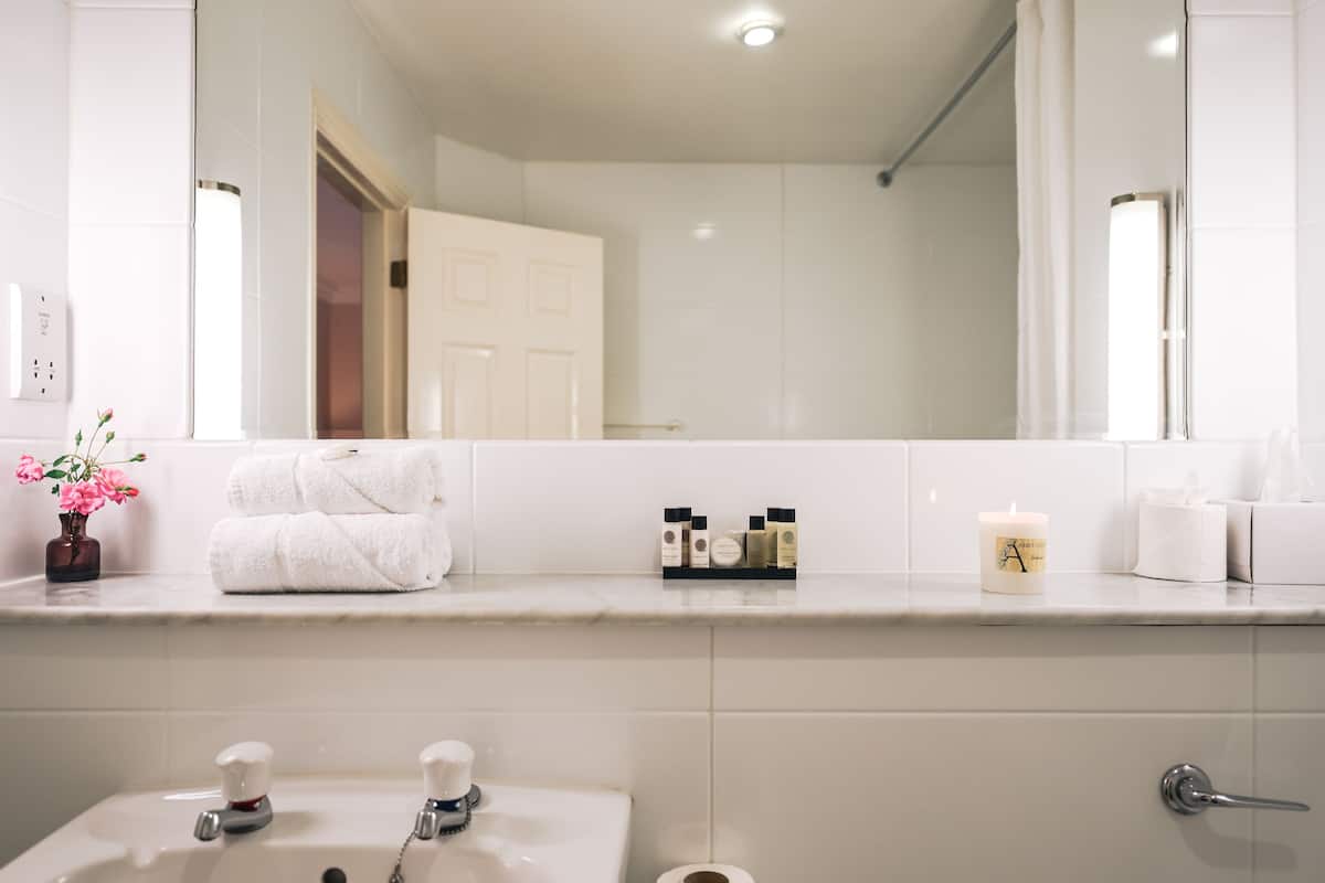 free toiletries, hair dryer, towels