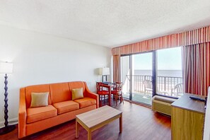 Condo, 1 Bedroom (2 Queen beds, Oceanfront) | Living area | Flat-screen TV, DVD player