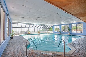 Indoor pool, outdoor pool, pool loungers
