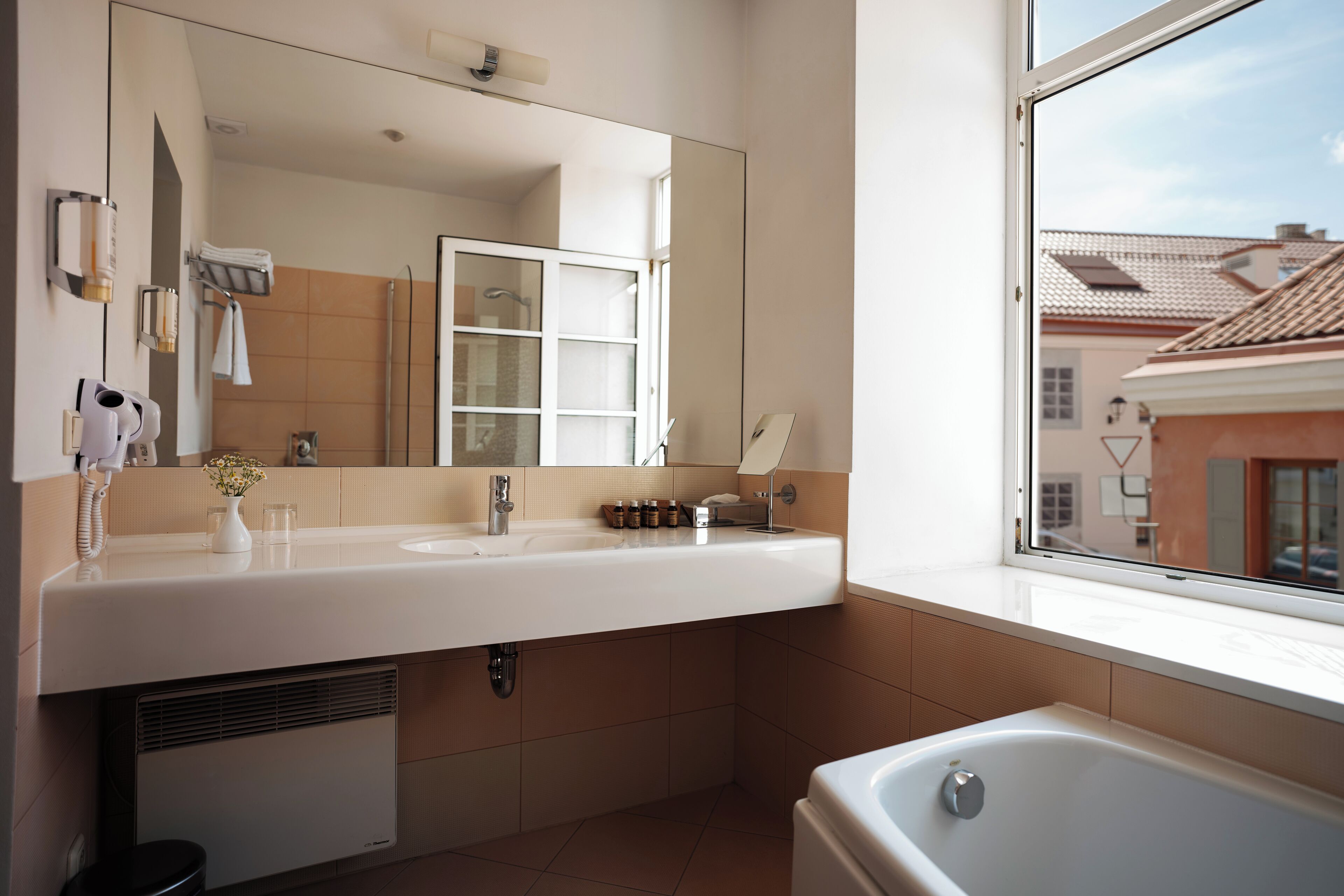 suite | bathroom | hair dryer, towels