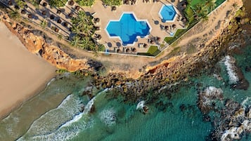 Indoor pool, outdoor pool, sun loungers