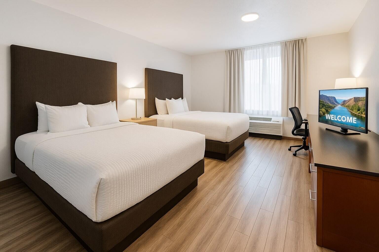 Room, 2 Queen Beds, Accessible, Non Smoking | Pillowtop beds, in-room safe, individually furnished, desk