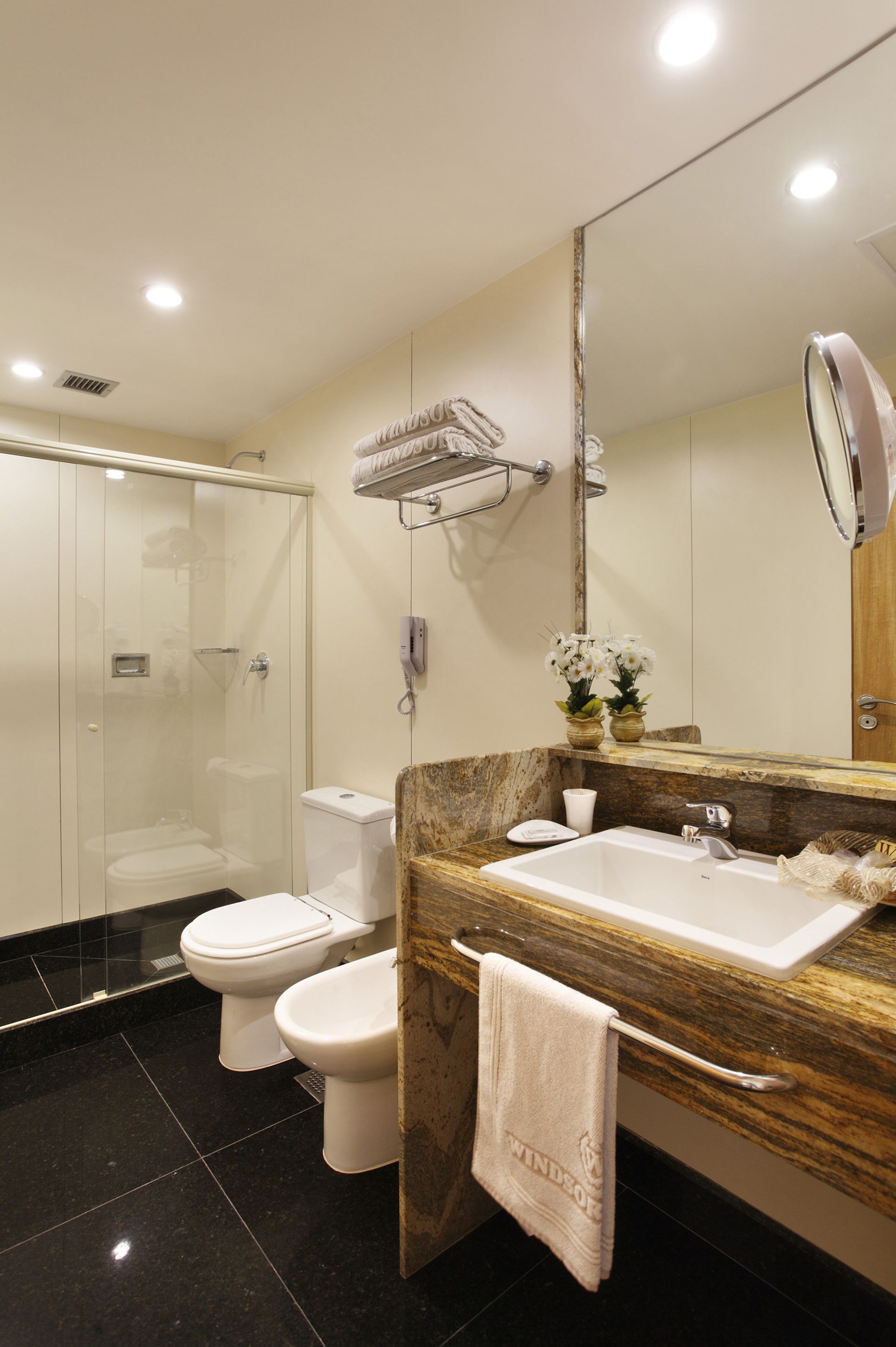 shower, free toiletries, hair dryer, bidet