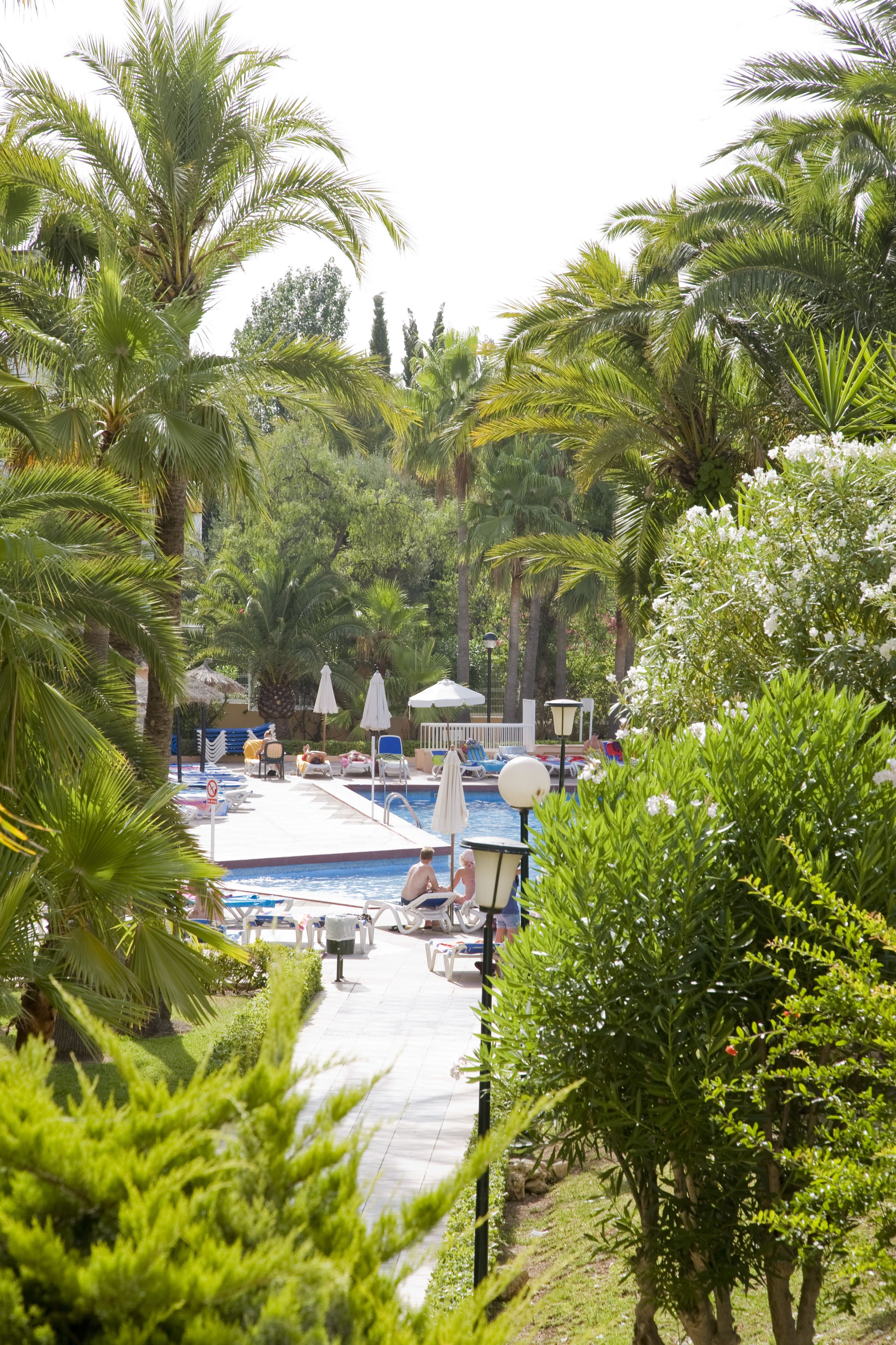 outdoor pool, a rooftop pool, pool umbrellas