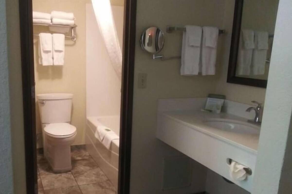 Bathroom | Combined shower/tub, towels