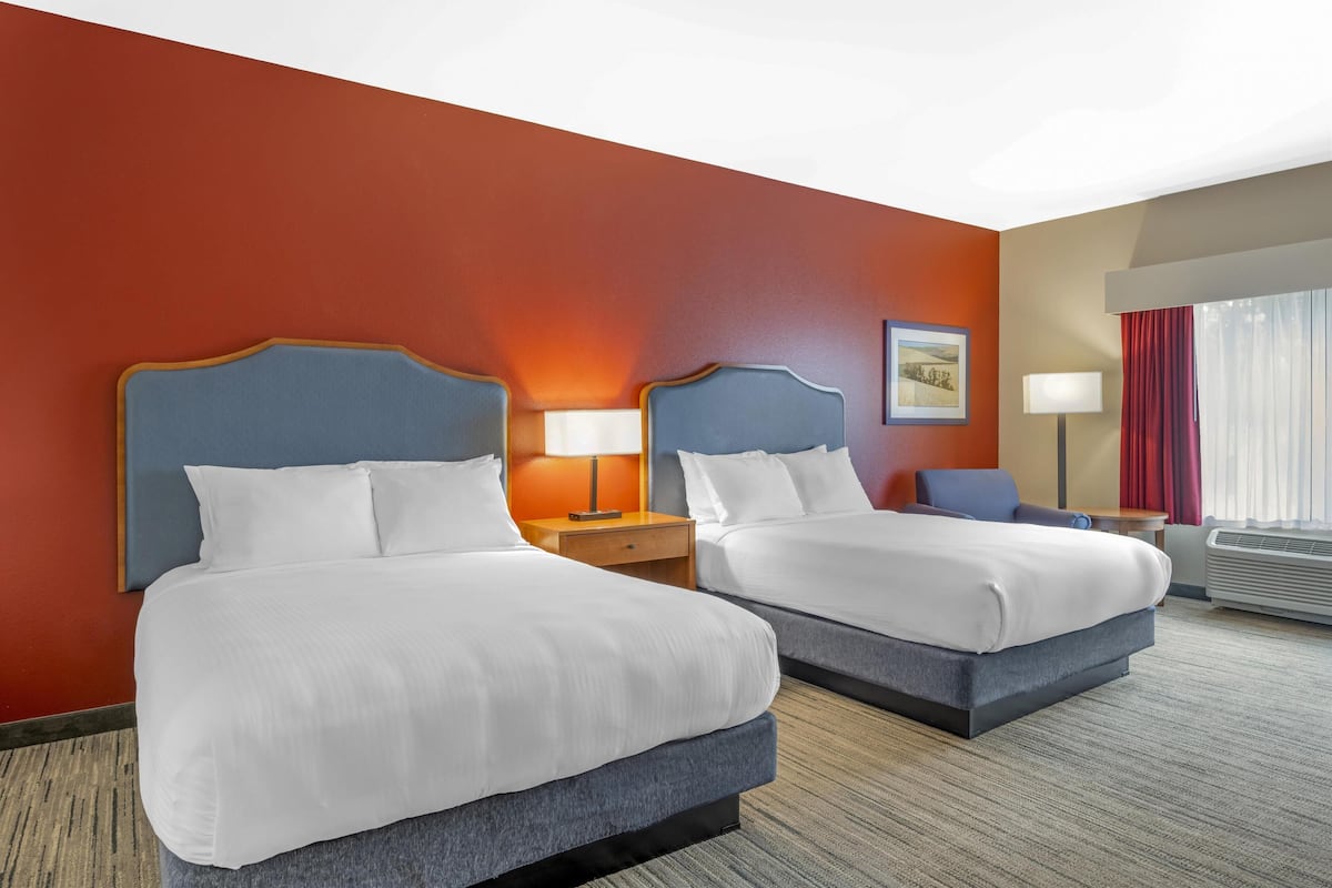 Standard Room, 2 Queen Beds, Non Smoking, Refrigerator & Microwave (Larger Room) | Desk, laptop workspace, iron/ironing board, WiFi