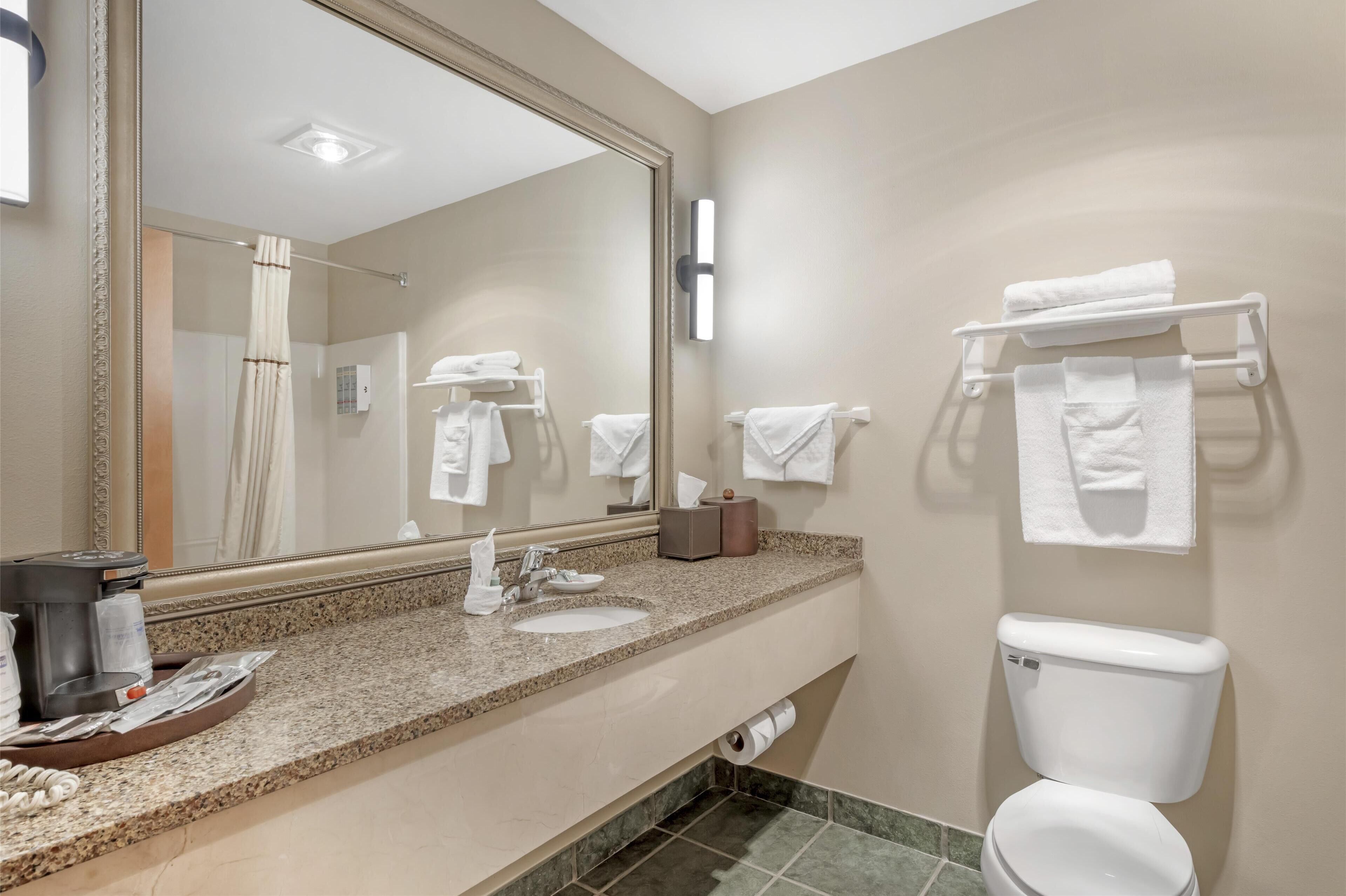 suite, 1 king bed, non smoking, hot tub | bathroom | combined shower/bathtub, free toiletries, hair dryer, towels
