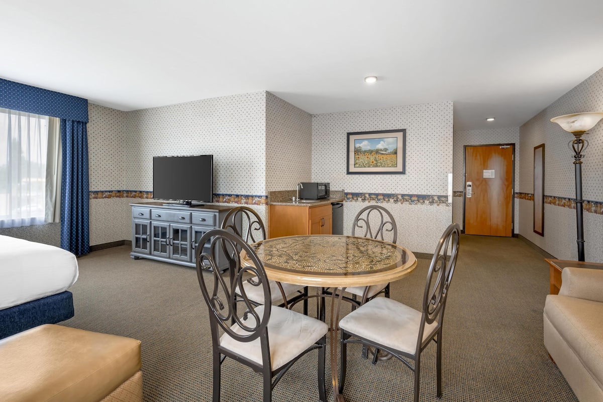 suite, 1 king bed, non smoking, refrigerator & microwave (with sofabed) | desk, laptop workspace, iron/ironing board, wifi