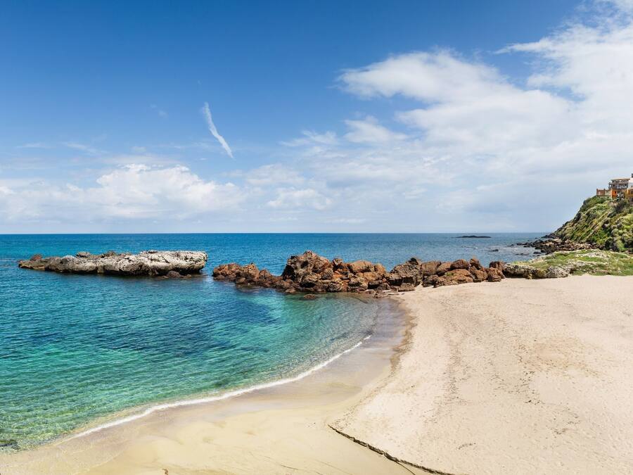 On the beach, white sand