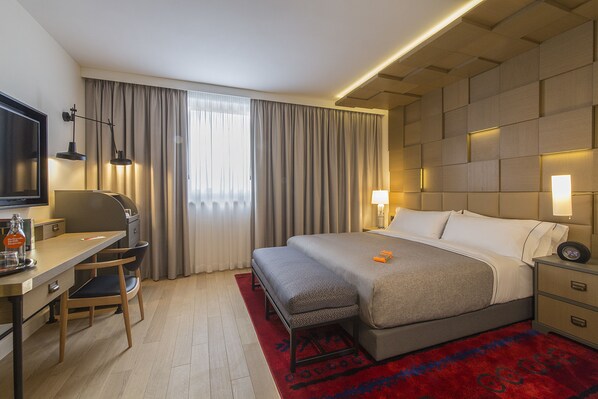 In-room safe, desk, laptop workspace, blackout curtains