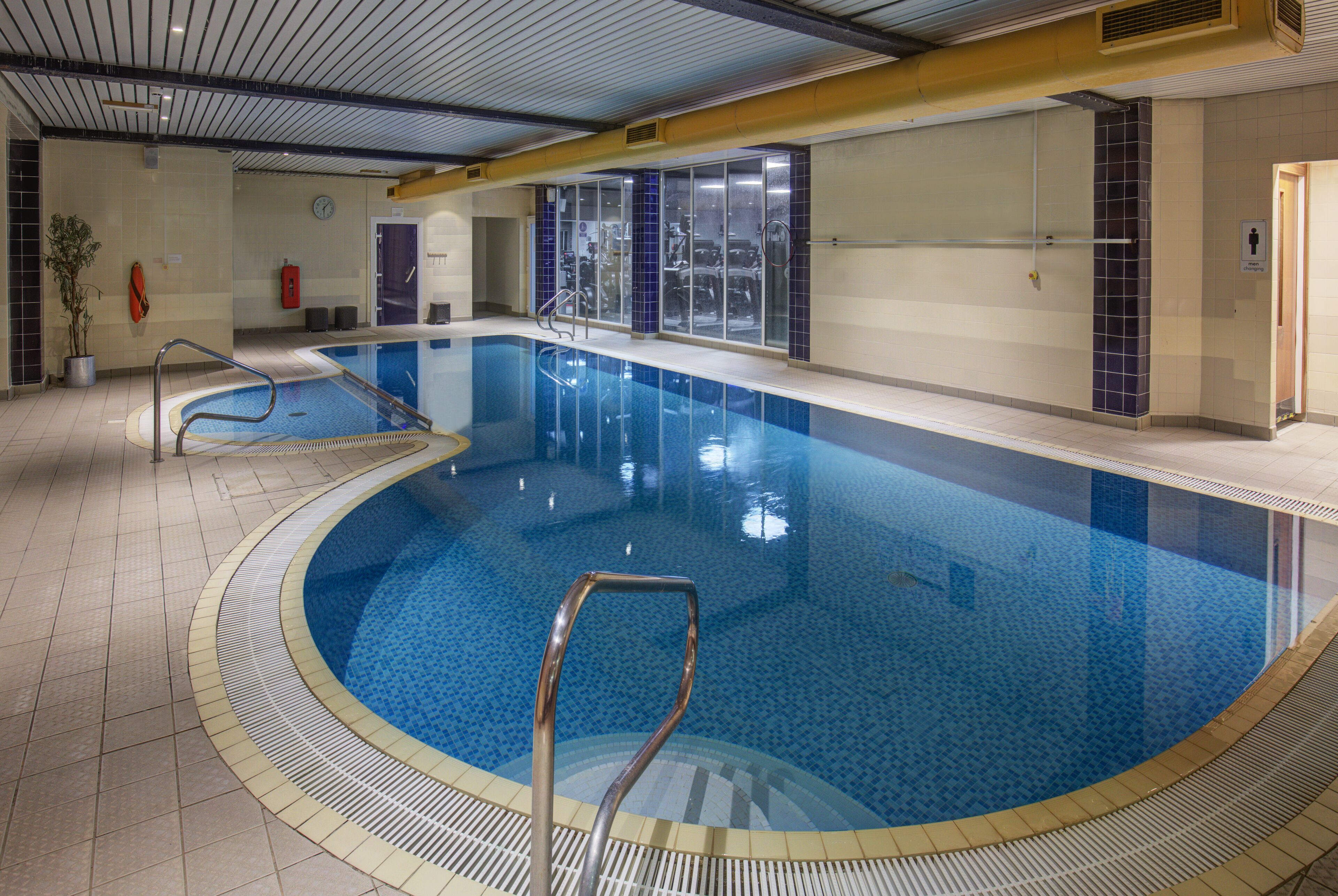 indoor pool, pool loungers