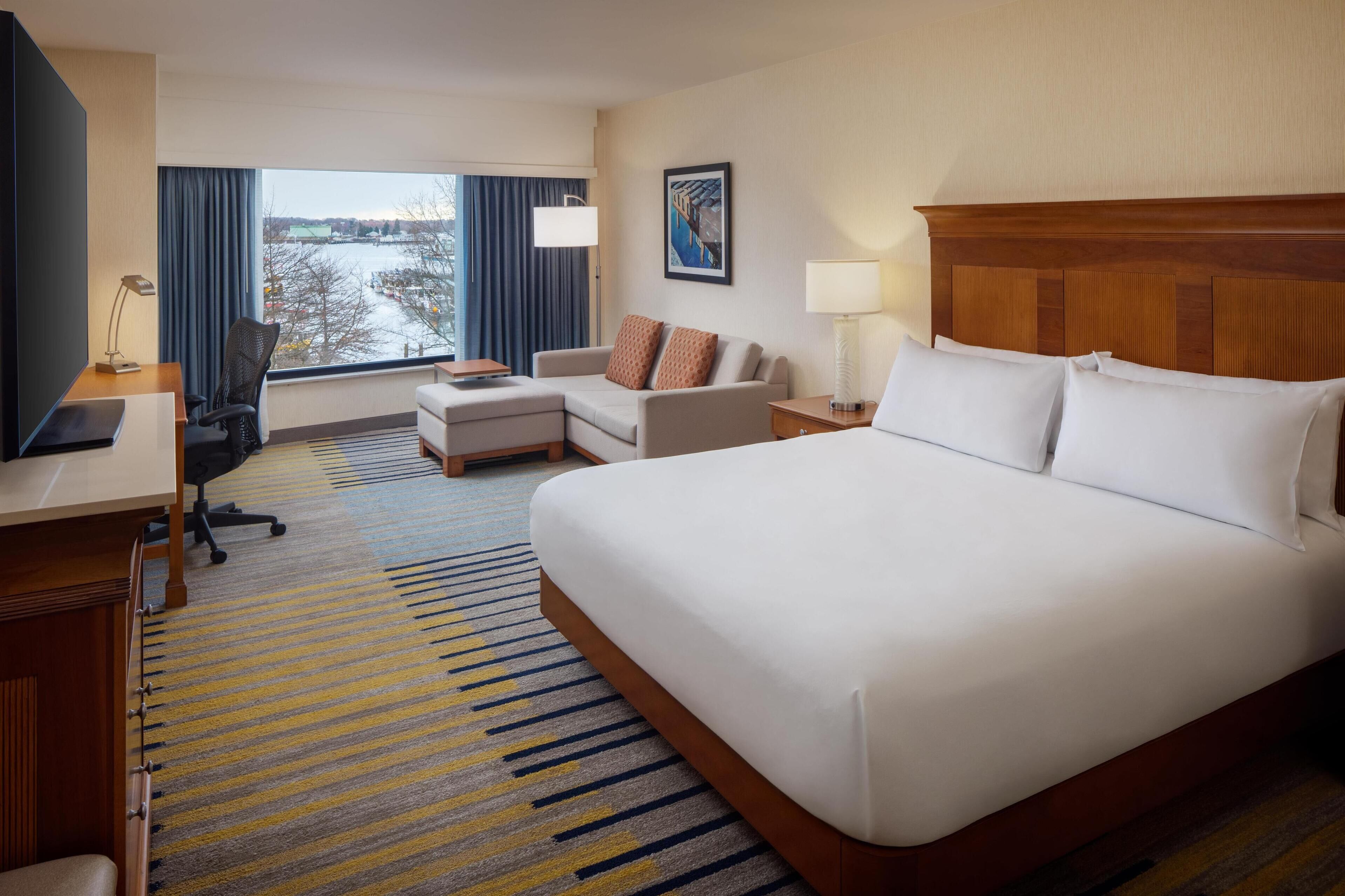 deluxe room, 1 king bed with sofa bed, water view | living area | 37-inch lcd tv with cable channels, tv