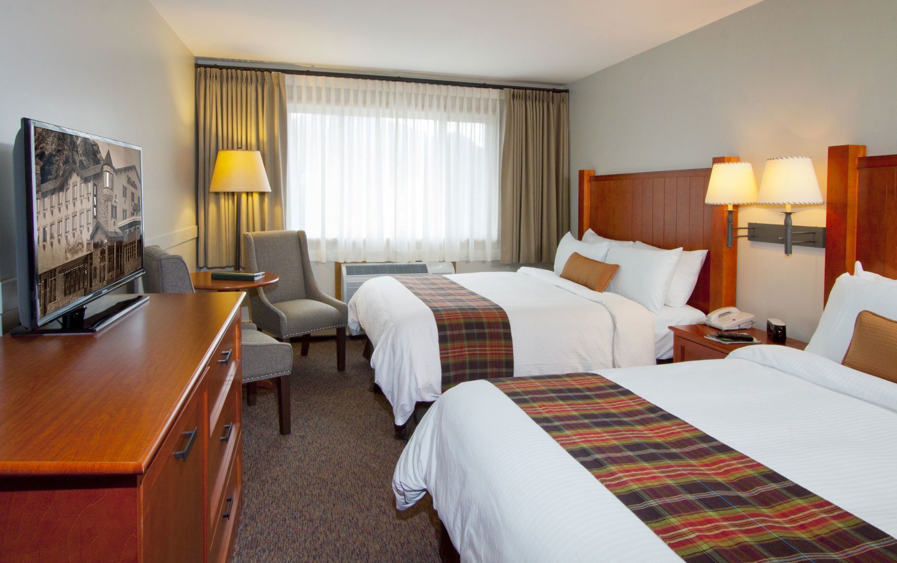 Hypo-allergenic bedding, desk, blackout drapes, soundproofing