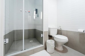 Shower, eco-friendly toiletries, hair dryer, towels