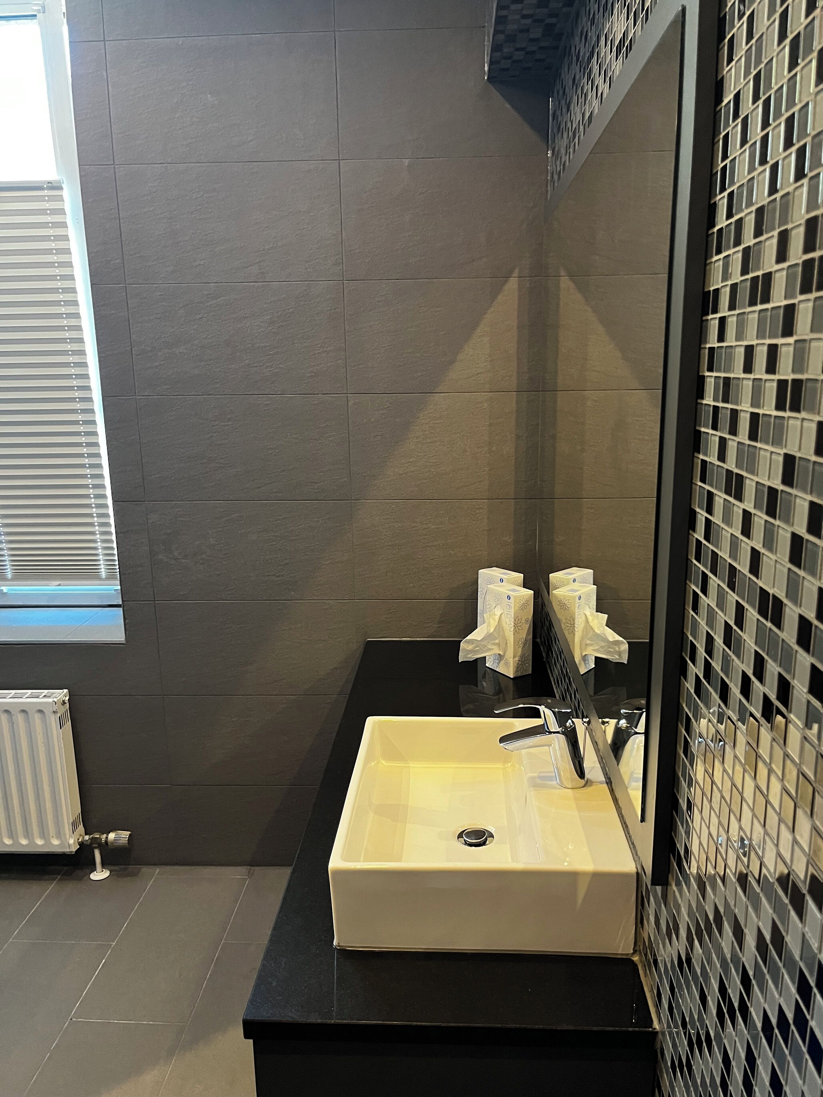 comfort apartment | bathroom | shower, hair dryer, towels, soap