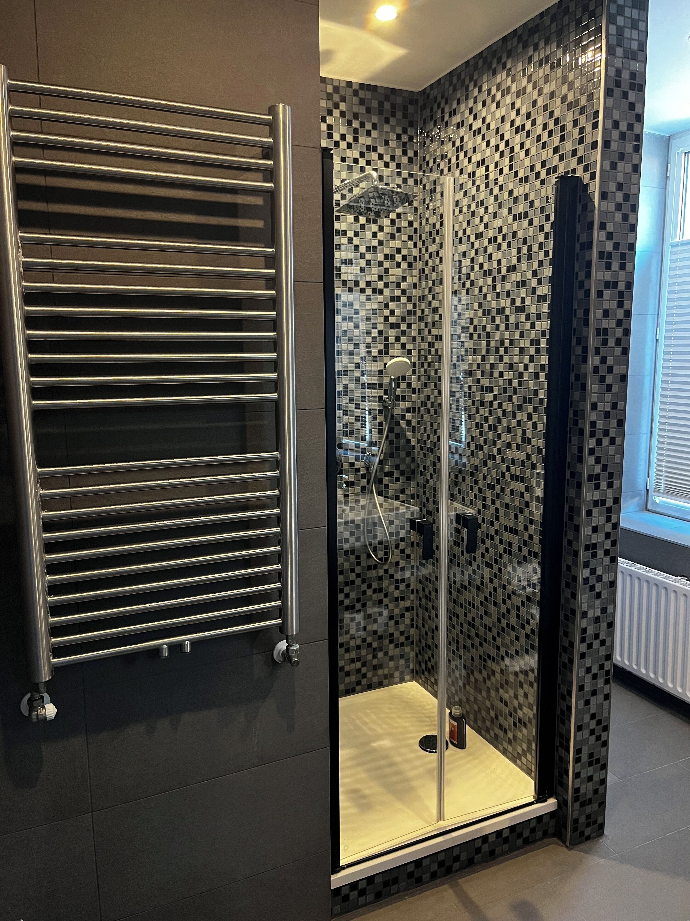 comfort apartment | bathroom | shower, hair dryer, towels, soap