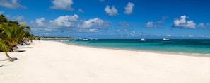 Private beach, white sand, free beach shuttle, sun loungers