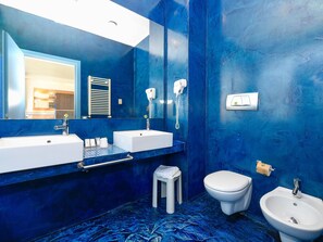 Free toiletries, hair dryer, bidet, towels