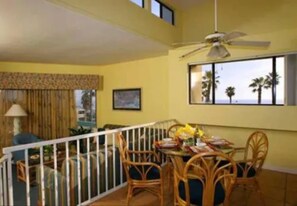 50-inch flat-screen TV with cable channels, fireplace, ping pong
