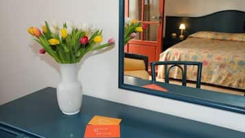 Desk, laptop workspace, soundproofing, rollaway beds