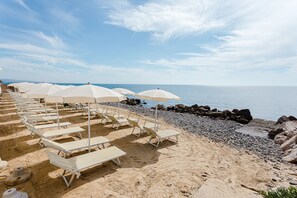 Private beach, sun loungers, beach umbrellas