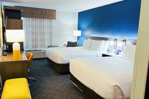 Standard Room, 2 Queen Beds, Non Smoking | In-room safe, desk, iron/ironing board, cribs/infant beds