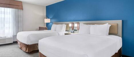 Standard Room, 2 Queen Beds, Non Smoking | In-room safe, desk, iron/ironing board, cots/infant beds